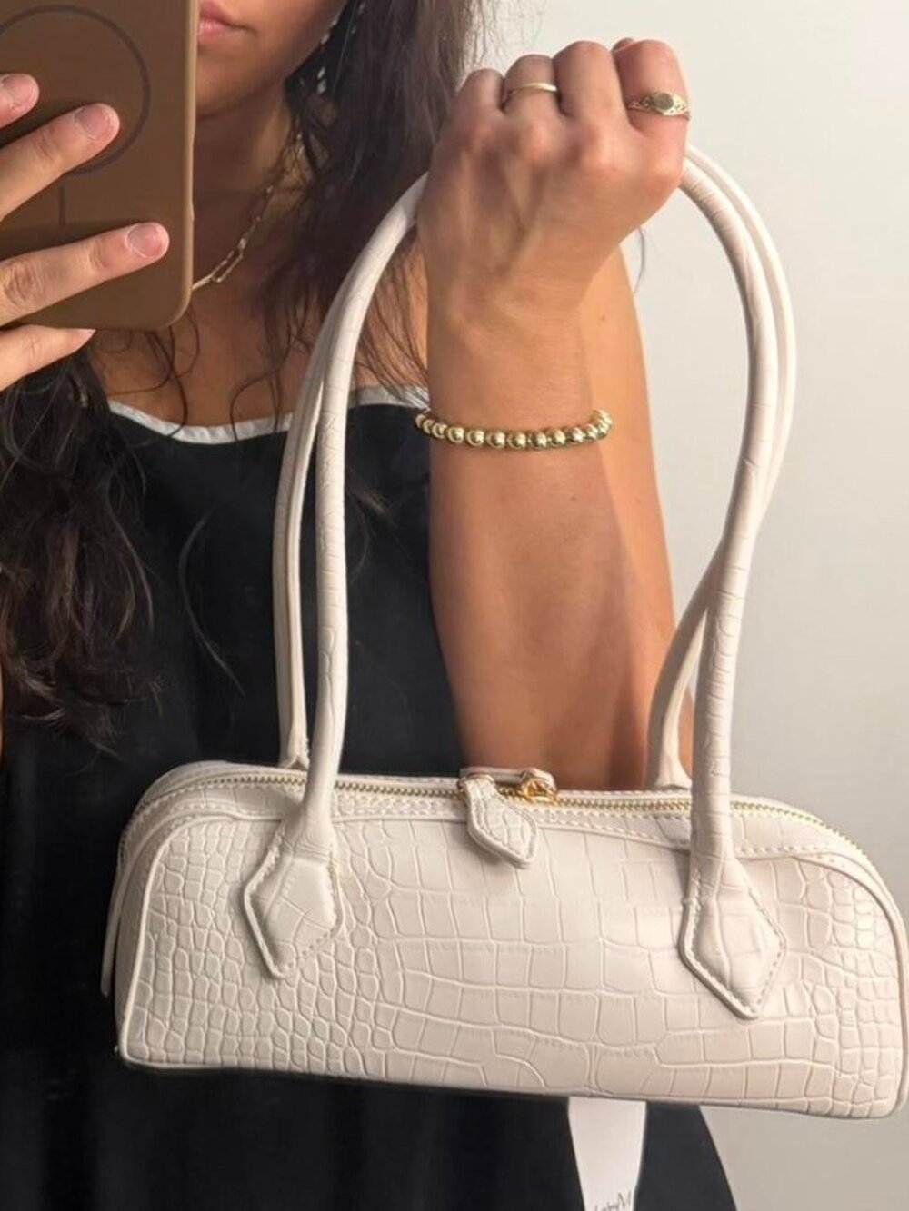 Croc Print White Shoulder Bag